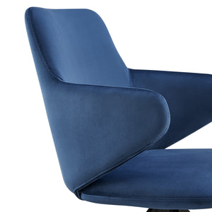 Homeroots Blue And Black Upholstered Velvet Dining Arm Chair  Metal And Wood 544250