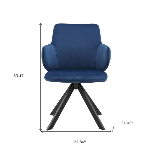 Homeroots Blue And Black Upholstered Velvet Dining Arm Chair  Metal And Wood 544250