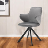 Stylish Gray and Black Velvet Dining Arm Chair with Swivel Feature for Versatile Seating