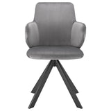 Homeroots Gray And Black Upholstered Velvet Dining Arm Chair  Metal And Wood 544251