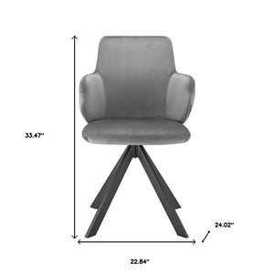 Homeroots Gray And Black Upholstered Velvet Dining Arm Chair  Metal And Wood 544251