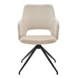 Homeroots Beige And Black Upholstered Fabric And Faux Leather Open Back Dining Arm Chair   544256