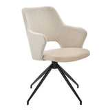 Homeroots Beige And Black Upholstered Fabric And Faux Leather Open Back Dining Arm Chair   544256