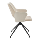 Homeroots Beige And Black Upholstered Fabric And Faux Leather Open Back Dining Arm Chair   544256