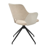 Homeroots Beige And Black Upholstered Fabric And Faux Leather Open Back Dining Arm Chair   544256