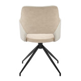 Homeroots Beige And Black Upholstered Fabric And Faux Leather Open Back Dining Arm Chair   544256