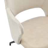 Homeroots Beige And Black Upholstered Fabric And Faux Leather Open Back Dining Arm Chair   544256