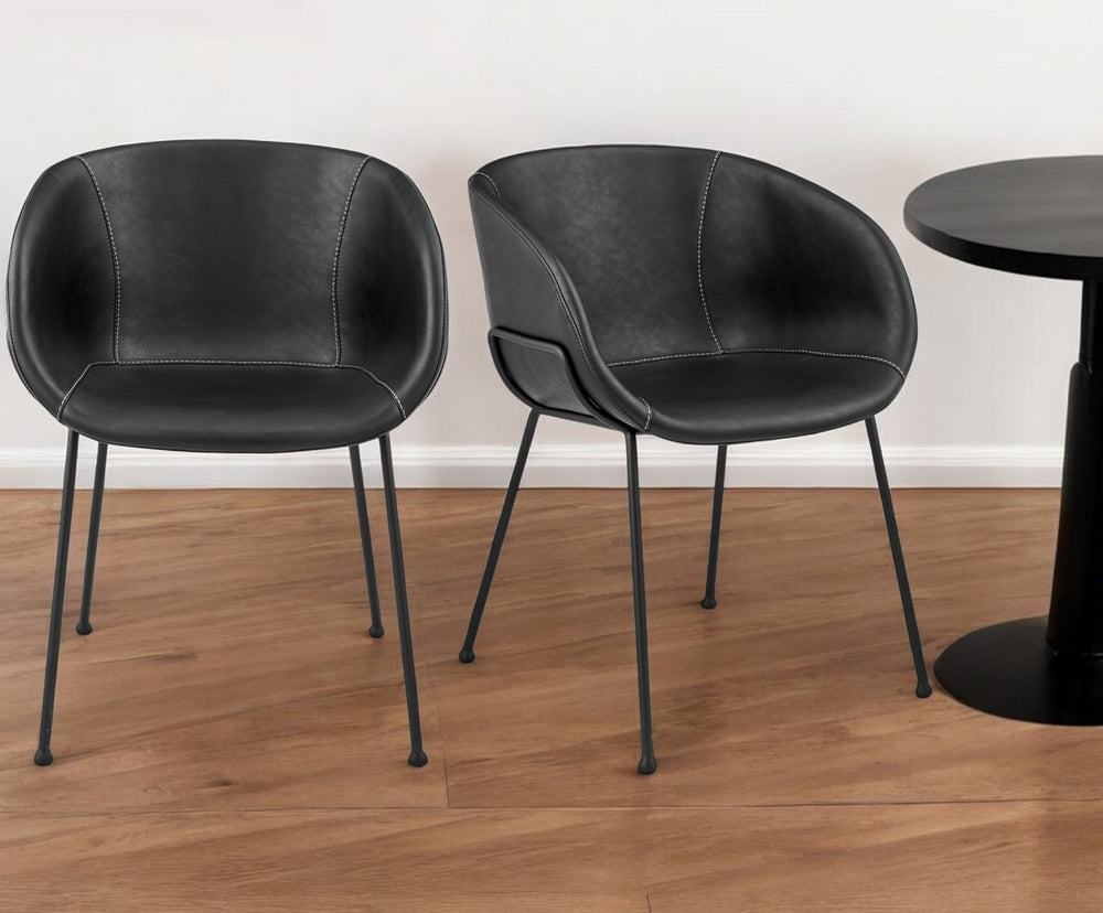 Homeroots Set Of Two Black Upholstered Faux Leather Dining Arm Chairs   544261