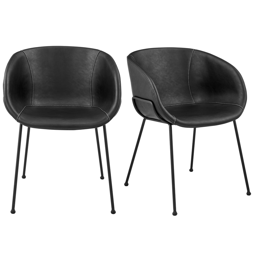 Homeroots Set Of Two Black Upholstered Faux Leather Dining Arm Chairs   544261