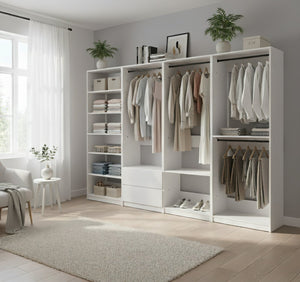 English Elm Prosper White Freestanding Walk-In Wood Closet System with Oak Finish, Ample Modular Storage & Easy Assembly B040S00147