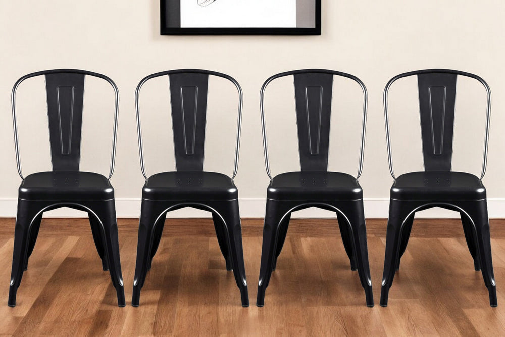 Homeroots Set Of Four Black Steel Dining Side Chairs  Steel 544266