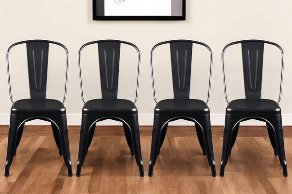 Homeroots Set Of Four Black Steel Dining Side Chairs  Steel 544266