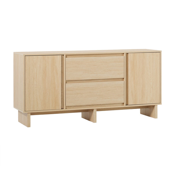 English Elm Walker Edison - 63" Scandi Sideboard with Beveled Drawers — Modern MDF Console with Cable Management & Adjustable Shelves Light Brown 69.75 L x 20.88 W x 7.13 H B185P169079