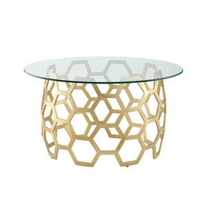 Homeroots 32" Clear And Gold Glass And Iron Round Coffee Table Gold  544267