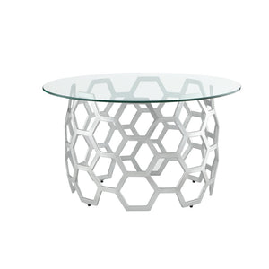 HomeRoots 32" Clear Glass Round Coffee Table with Elegant Iron Base - Modern Minimalist Living Room Accent Silver 544268
