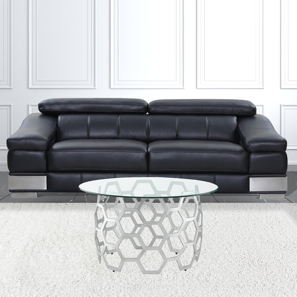 Homeroots 32" Clear And Silver Glass And Iron Round Coffee Table Silver  544268