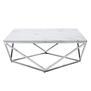 HomeRoots 36" Modern Square Coffee Table - White Wood Top & Silver Iron Base for Stylish Living Spaces 544269