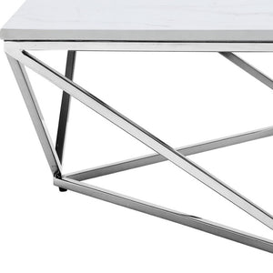 HomeRoots 36" Modern Square Coffee Table - White Wood Top & Silver Iron Base for Stylish Living Spaces 544269