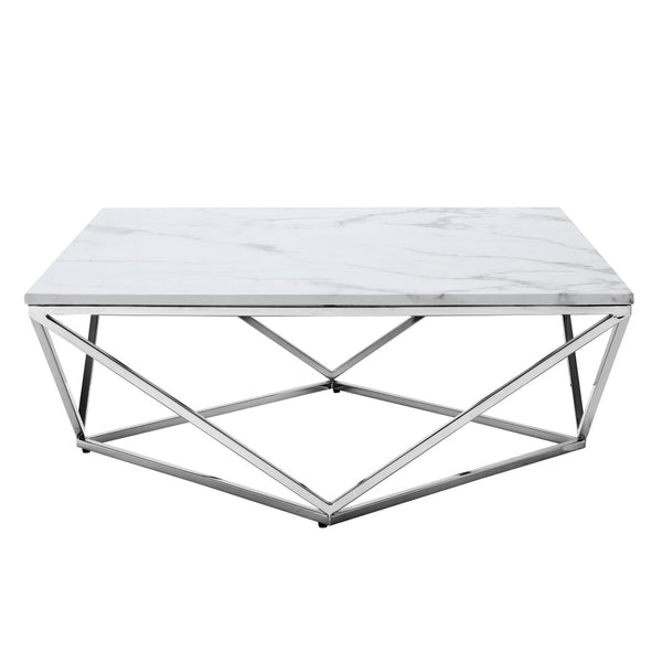 HomeRoots 36" Modern Square Coffee Table - White Wood Top & Silver Iron Base for Stylish Living Spaces 544269