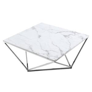 HomeRoots 36" Modern Square Coffee Table - White Wood Top & Silver Iron Base for Stylish Living Spaces 544269