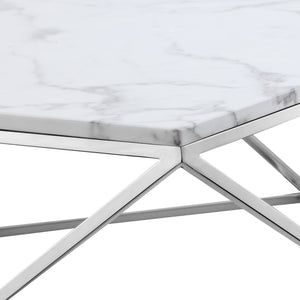 HomeRoots 36" Modern Square Coffee Table - White Wood Top & Silver Iron Base for Stylish Living Spaces 544269