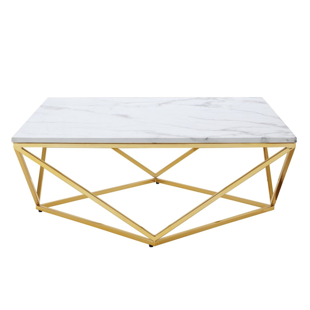 HomeRoots 36" Modern White and Gold Square Coffee Table - Stylish Geometric Design for Chic Interiors 544270