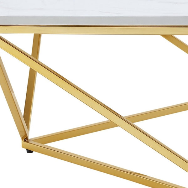 HomeRoots 36" Modern White and Gold Square Coffee Table - Stylish Geometric Design for Chic Interiors 544270