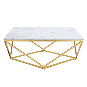 HomeRoots 36" Modern White and Gold Square Coffee Table - Stylish Geometric Design for Chic Interiors 544270