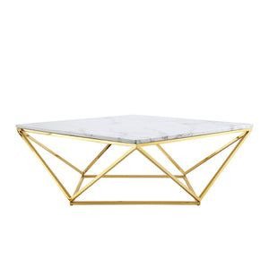 HomeRoots 36" Modern White and Gold Square Coffee Table - Stylish Geometric Design for Chic Interiors 544270