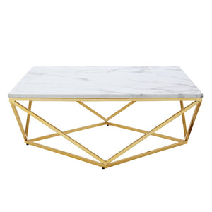 HomeRoots 36" Modern White and Gold Square Coffee Table - Stylish Geometric Design for Chic Interiors 544270