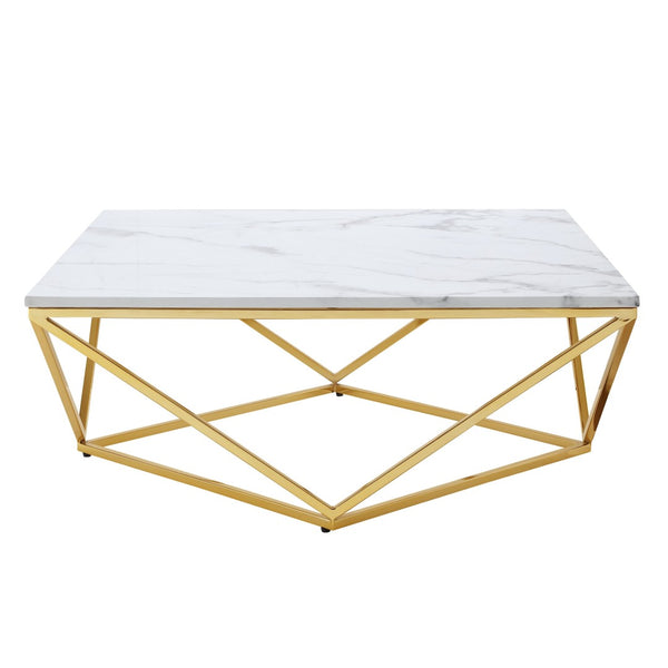 HomeRoots 36" Modern White and Gold Square Coffee Table - Stylish Geometric Design for Chic Interiors 544270