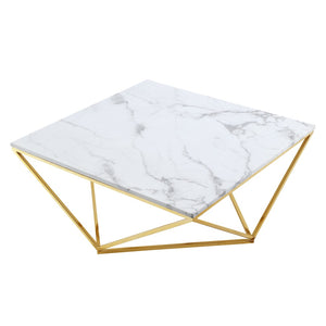 HomeRoots 36" Modern White and Gold Square Coffee Table - Stylish Geometric Design for Chic Interiors 544270