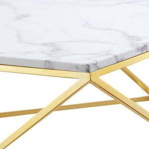 HomeRoots 36" Modern White and Gold Square Coffee Table - Stylish Geometric Design for Chic Interiors 544270