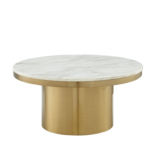 Homeroots 35" White And Gold Genuine Marble And Stainless Steel Round Coffee Table   544271