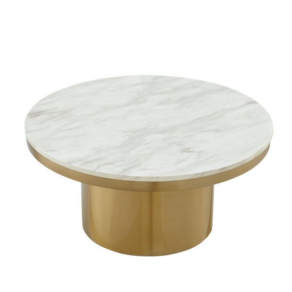 Homeroots 35" White And Gold Genuine Marble And Stainless Steel Round Coffee Table   544271