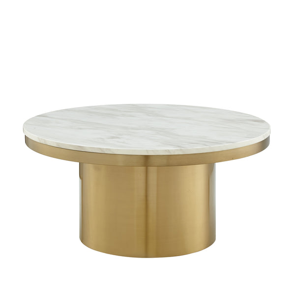 Homeroots 35" White And Gold Genuine Marble And Stainless Steel Round Coffee Table   544271