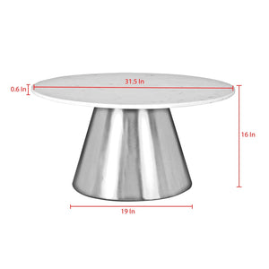 HomeRoots 32" White and Gold Round Drum Coffee Table - Elegant Marble Top with Sleek Steel Base for Living Spaces 544273