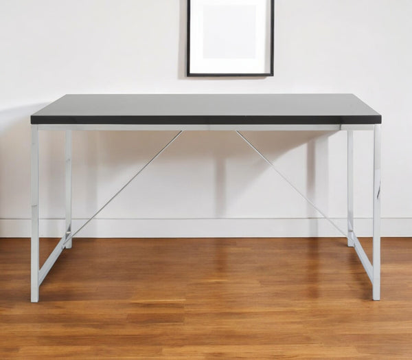 Homeroots 54" Elegant Black And Silver Wood & Stainless Steel Writing Desk For Stylish Home Offices & Bedrooms   544278