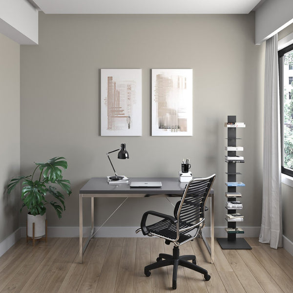 Homeroots 54" Elegant Black And Silver Wood & Stainless Steel Writing Desk For Stylish Home Offices & Bedrooms   544278