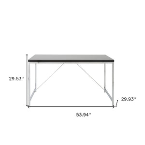 Homeroots 54" Elegant Black And Silver Wood & Stainless Steel Writing Desk For Stylish Home Offices & Bedrooms   544278