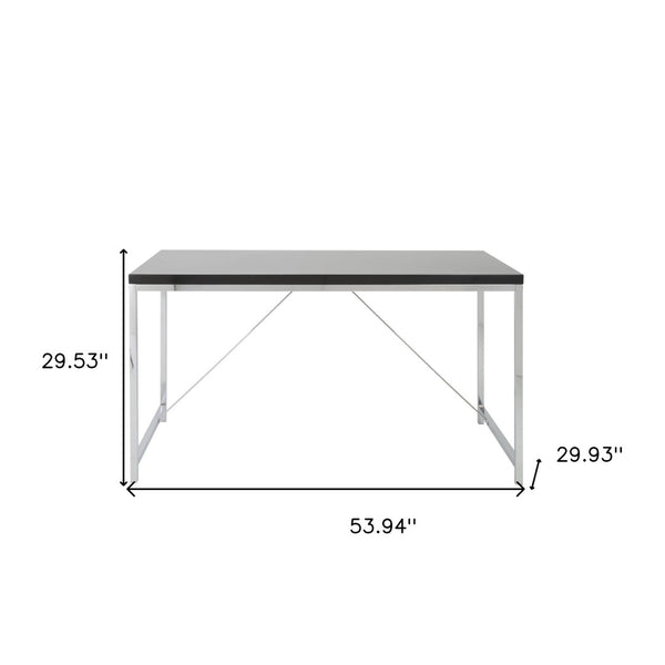 Homeroots 54" Elegant Black And Silver Wood & Stainless Steel Writing Desk For Stylish Home Offices & Bedrooms   544278