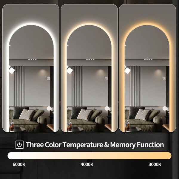 English Elm 65" Arch Full Length Wall Mirror with Dimmable Led Lighting for Bedroom or Entryway W2709P435570
