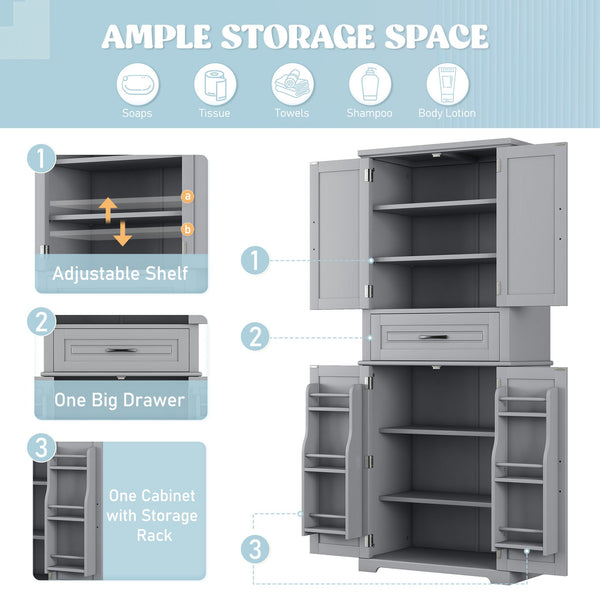 English Elm Christopher Knight Home® - Bathroom Storage Cabinet with Doors Drawer and Adjustable Shelves — MDF Build, Anti-Tip Safety, Modern Appeal Grey N759P241667E