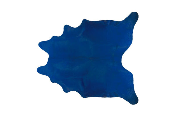 Genuine Cowhide Hand Knotted Area Rug Bold Cobalt Artisan Crafted Living Room Accent