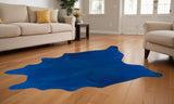 Homeroots 6' X 7' Cobalt Cowhide Hand Knotted Area Rug Blue Cowhide 544301