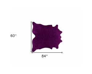 Homeroots 5' X 7' Purple Cowhide Hand Knotted Area Rug Purple Cowhide 544302