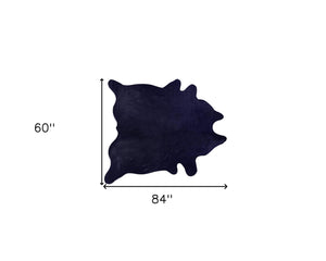 Homeroots 5' X 7' Midnight Cowhide Hand Knotted Area Rug Blue Cowhide 544308