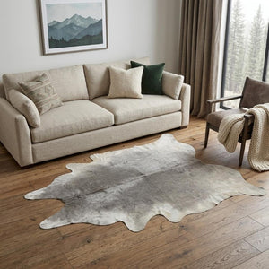 6x7 Hand Knotted Cowhide Area Rug in Neutral White Gray for Modern Living