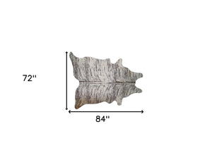 Homeroots 6' X 7' Ivory And Gray Cowhide Striped Hand Knotted Area Rug Brown And Black Cowhide 544318