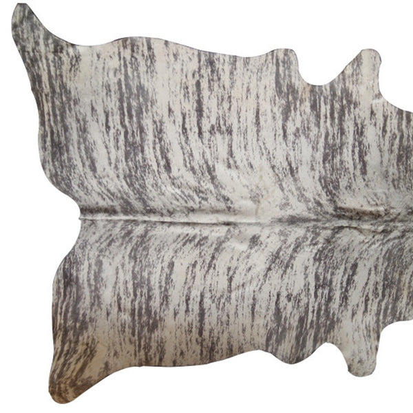 Homeroots 6' X 7' Ivory And Gray Cowhide Striped Hand Knotted Area Rug Brown And Black Cowhide 544318